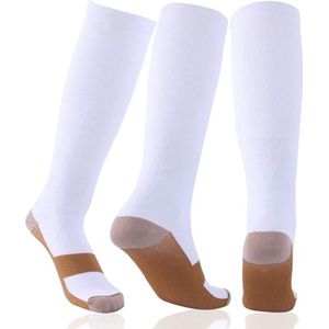 Compressiekousen - Running sport compressie sokken - Kniesokken - Sportsokken - Reiskousen - Steunkousen voor op Reis - Unisex - L/XL - Wit - LOUZIR