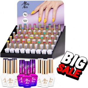 Molly Nails – Hybride Gellak Set 54 Kleuren + Gratis 6 Lakken, 3 Holo in Bottle & Display – HEMA Free – 8ml - Gellak starterset - Gel polish kit - Gellak set