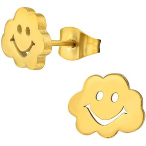 CS Joy - Wolk oorbellen - Chirurgisch staal - 9 x 8 mm - wolkje met smiley - ip/pvd gold plated