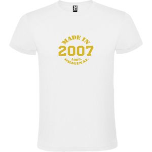 Wit T-Shirt met “Made in 2007 / 100% Original “ Afbeelding Goud Size XXXXL