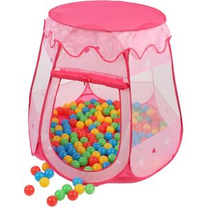 Speeltent met 100 ballen en opbergtas - Speelhuis en ballenbak kasteel voor binnen en buiten (roze) met ® kinderspeeltent