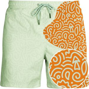 SEA'SONS - Zwembroek Heren - Kleurveranderend - Doodle - Oranje-Mint - Maat L (SEASONS - Kleur veranderend)