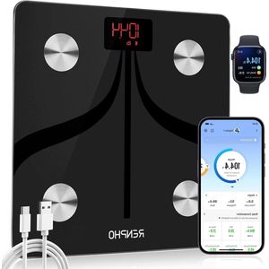 Body Fat Weegschalen USB Oplaadbaar Bluetooth - Hoge Precisie Weegschaal met Smartphone App voor Lichaamssamenstelling Monitor - Lichaamsvet BMI Spiermassa - Smart