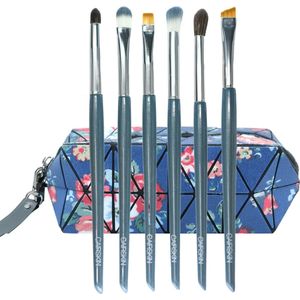 CAIRSKIN Royal Blue Flowers Set - 6 Classic Eye Bushes for Professional Makeup - Visagie Kwastenset voor Ogen - Oogschaduw en Wenkbrouwen Set - Inclusief Beauty Bag