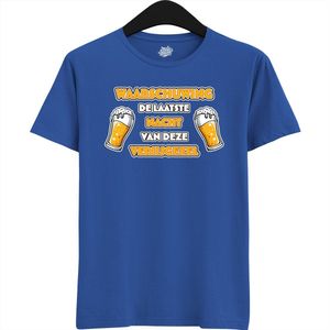DudeWaarschuwing! De Laatste Nacht | Vrijgezellenfeest Cadeau Man - Groom To Be Bachelor Party - Grappig Bruiloft En Bruidegom Bier Bier Shirt - T-Shirt - Unisex - Royal Blue - Maat M