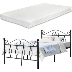 Metalen bedframe Apolda met matras zwart 120x200 cm