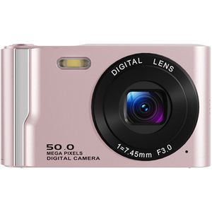 Digitale camera - Autofocus 4K Vlogging-camera voor fotografie met anti-shake, 50MP compacte point-and-shoot digitale camera voor kinderen met 16x zoom, 1 batterij, 32GB kaart (roze)