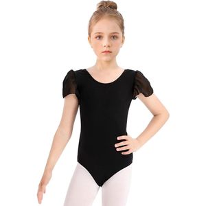 E-Ambar - Balletkleding Meisjes - Kinderballetpak - Pofmouwen - Dansbody 3-12 Jaar - Zwart - Kwaliteitsmateriaal