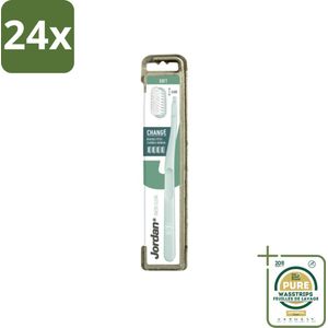 Jordan - Tandenborstel - Green Change - Soft - 4 Opzetborstels & 1 Houder - Voordeelverpakking - 24 stuks - Zachte tandenborstel - Tandenborstel voor gevoelig tandvlees