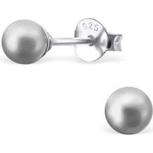 Amanto Oorbellen Elki Grey Light - 925 Zilver E-Coating - Parel - ∅4mm