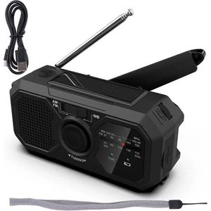 VirtuQuality® Opwindbare Radio - Zonne-energieradio - Mobiele Oplaadbare Radio - Perfect voor Buitenactiviteiten - FM en LED Zaklamp Functie