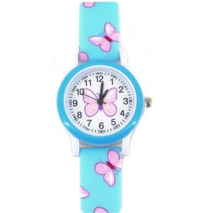Kinder Horloge Vlinder - Blauw | Ø 28 mm | Kunststof/Siliconen | Fashion Favorite