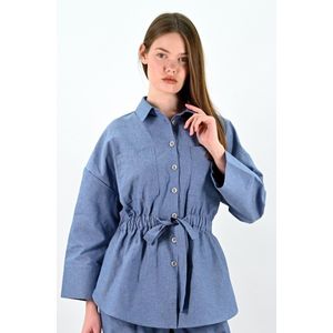 YesMooi - Denim Look Overhemdblouse met Strikceintuur - S (36) - %100 Katoen