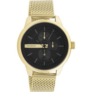 OOZOO Timpieces - goudkleurige horloge met goudkleurige metalen mesh armband - C11017