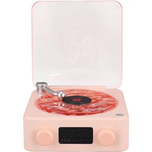 Vintage Platenspeler-stijl Bluetooth-luidspreker met Nachtlampje en Tijdweergave - Draagbare Stereo CD-speler voor Slaapkamer Kantoorfeest (roos)