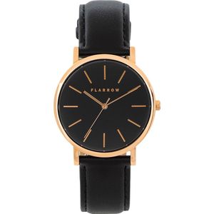 FLARROW Rose Gold Edition Ø40MM - Leer - Rosé Goud / Zwart Horloge