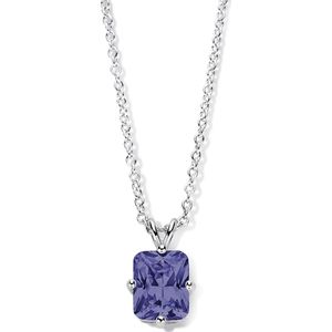 New Bling 9NB-1273 Zilveren ketting met Hangertje - Zirkonia - Rechthoek - Blauw - 10x8mm - Ankerschakel - 1,65mm Dikte - 43+5cm - Rhodium - Zilver