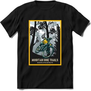 Mountainbike Trails | TSK Studio Mountainbike kleding Sport T-Shirt | Lichtblauw - Geel | Heren / Dames | Perfect MTB Verjaardag Cadeau Shirt Maat XL