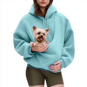 Nieuwe Europese en Amerikaanse herfst/winter Pet Bag Hoodie - Grote damessweatshirt - Draagtas met voorvak - Geschikt voor kleine huisdieren - Blauw , maat XL