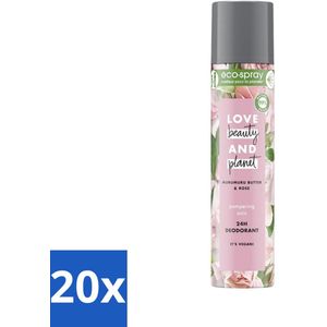 20 x Love Beauty and Planet - Deospray - Murumuru Butter & Rose - 75 ml - Natuurlijke Deodorant - Duurzame Deodorant - Plasticvrije Deodorant