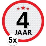 5x 4 Jaar leeftijd stickers rond 15 cm - 4 jaar verjaardag/jubileum versiering 5 stuks