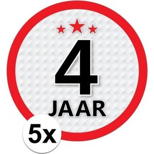 5x 4 Jaar leeftijd stickers rond 15 cm - 4 jaar verjaardag/jubileum versiering 5 stuks