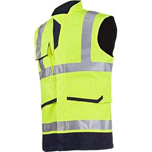Sioen Flaxton Vlamvertragende en antistatische signalisatie bodywarmer Fluo Geel/Marine maat XXL