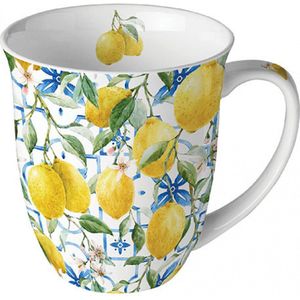 mok-beker-porselein-fine bone China-Ambiente-mediteraans-lemons-citroenen-geel-vrolijk