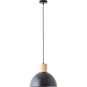 Brilliant Daintree hanglamp 34cm zwart/naturel metaal/hout 1x A60, E27, 60 W, geschikt voor normale lamp (niet inbegrepen)
