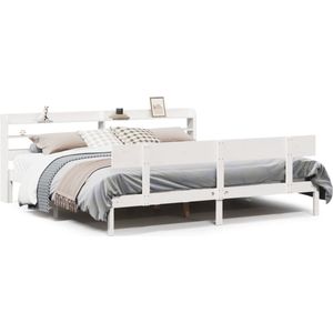 vidaXL - Bedframe - zonder - matras - massief - grenenhout - wit - 200x200 - cm