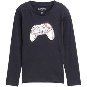 TOM TAILOR - Shirt - Donkergrijs/Wit - Ronde Hals - Lange Mouw