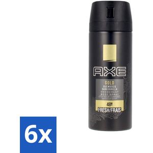 Axe - Deodorant Bodyspray - 48hrs Fresh - Gold - Oud Wood & Dark Vanilla - 150 ml - Voordeelverpakking - 6 stuks