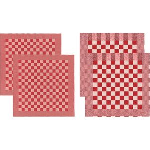 DDDDD - Barbeque - Theedoeken en Keukendoeken - Set van 4 stuks - 60x65 cm/50x55 cm - Geblokt - Rood