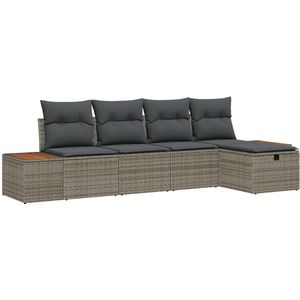 vidaXL - 5-delige - Tuin - Sofa - Set - met - Kussens - Grijs - Poly - Rattan