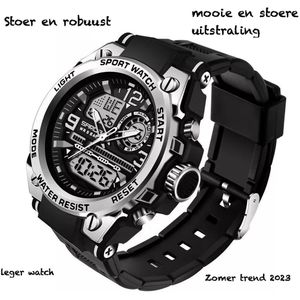 Horloge - Waterdicht - Stoer - Mannen - Rubberen band - Mat Zwart - Zilver - Trendy - Military watch - Smael - Cadeau Tip