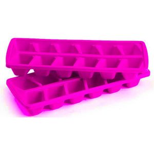 Plasticforte IJsblokjesvormen set 2x stuks met deksel - 24 ijsklontjes - kunststof - roze