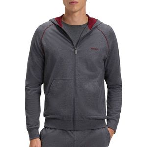 BOSS - Hoodie - Regular Fit - Stretchkatoen - Met Rits en Contrastbiezen