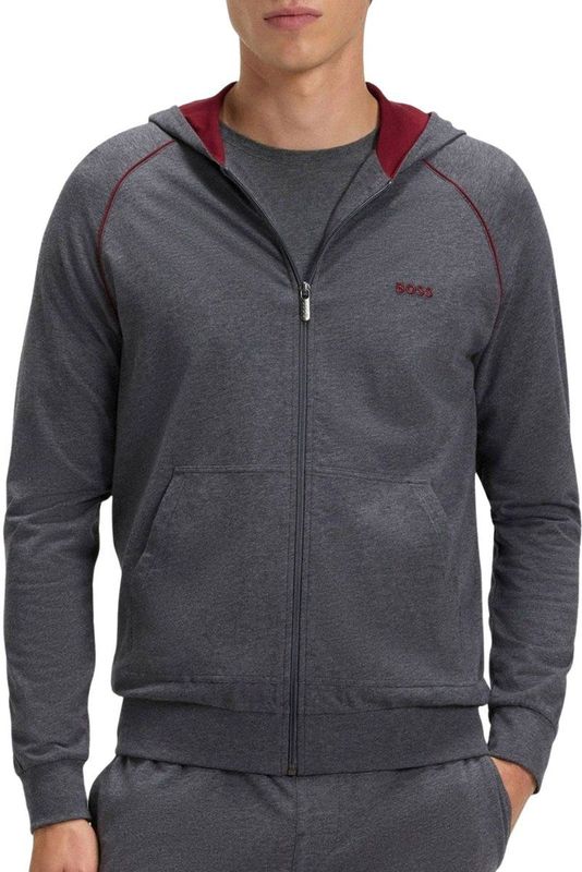 BOSS - Hoodie - Regular Fit - Stretchkatoen - Met Rits en Contrastbiezen