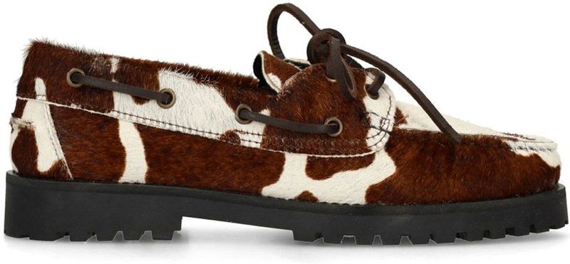 Sacha - Veterschoenen - Bruin - Cow Print - Platte Hak 3 cm