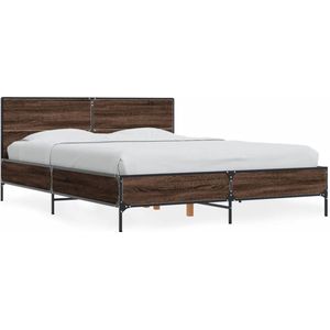 vidaXL - Bedframe - bewerkt - hout - metaal - bruin - eikenkleur - 120x190 - cm