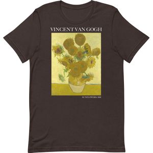 Vincent van Gogh 'Zonnebloemen' (""Sunflowers"") Beroemd Schilderij T-Shirt | Unisex Klassiek Kunst T-shirt | Bruin | S