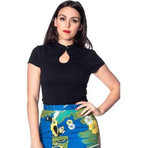 Dancing Days - Mandarin collar Top - S - Zwart