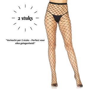 Luxe netkous met parels - visnet - panty - 2 stuks - visnet panty met hoge taille - one size