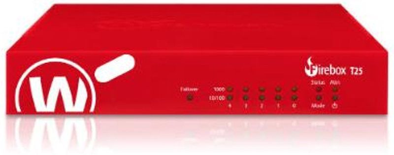 Watchguard - Firebox T25 - Firewall-router - 1 Jaar - EU-stekker - 5x1 GB-poorten - 10 VPN's