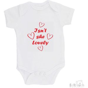 100% Katoenen Romper ""Isn't she Lovely"" Meisjes Katoen Wit/rood Maat 56/62