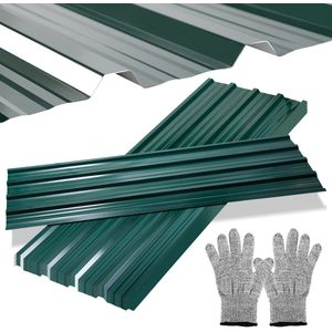 Dakpanelen - 24 stuks - Groen - 129 x 46 cm - 14㎡- Gevel en Dakbekleding - Geprofileerde Dakplaten - Gegalvaniseerd - Met Snijbestendige Handschoenen