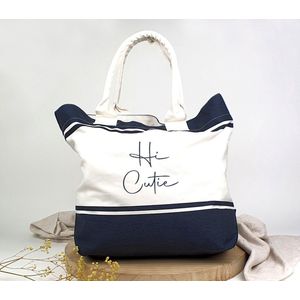 Strandtas - Geborduurd - Strandzak - Shopper - Hi Cutie - Cadeau - Kado - Verjaardag - Cadeau voor vriendin - Zwemzak - Zwemtas - Cadeau voor mama - Cadeau voor zus - Strandtas