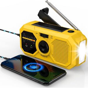 oCreon Solar Radio 2500mAh Zwengelradio FM/AM Noodradio Mobiele Oplaadfunctie SOS Alarm LED Lamp