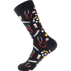 Sokken Heren zwart - print dokter / medicijn - Maat 40-45 -geschenk man - cadeau mannen - kerst cadeau - verjaardagscadeau - vaderdag cadeau