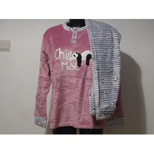 Pyjama - Pyjama Winter - Pyjama fleece - winterpyjama - trui en broek - Dames - Ronde Hals - maat L- Panda - Super zacht - HQ - panda beer- Roze of grijs of blauw